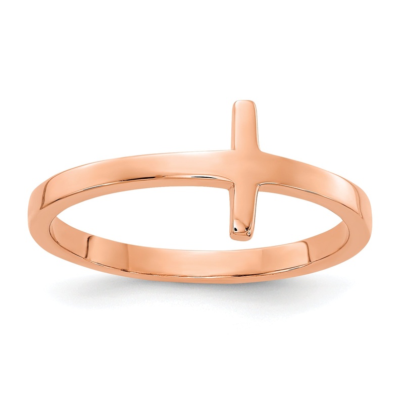 10K Rose Gold Sideways Cross Ring