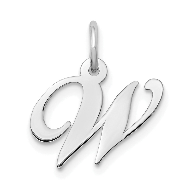 10K White Gold Small Fancy Script Initial W Charm