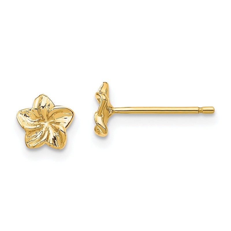 10K Yellow Gold 10K Plumeria Flower Post Earrings