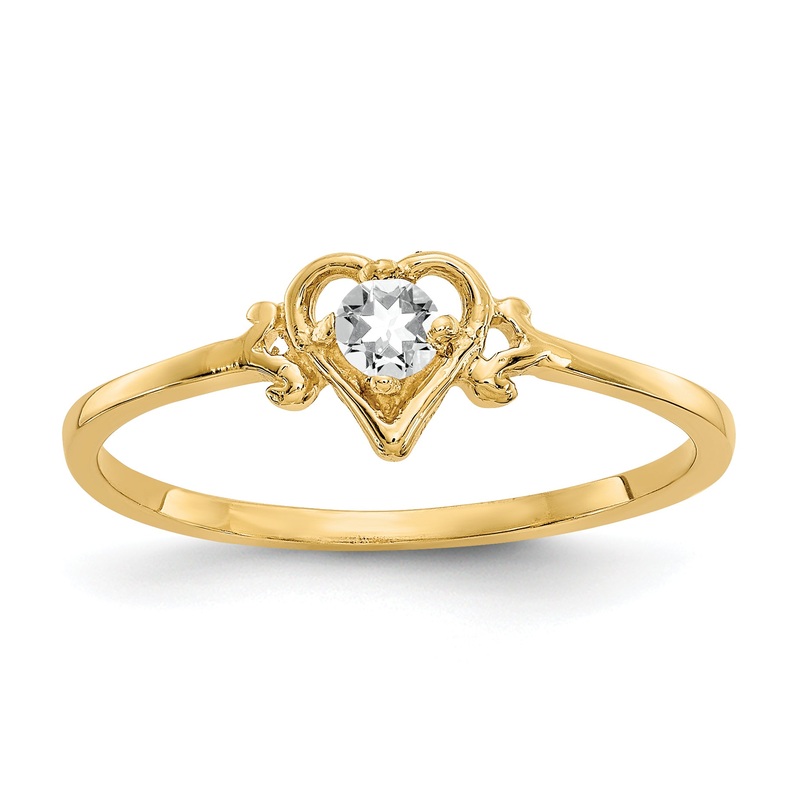 10K Yellow Gold 10K White Topaz Birthstone Heart Ring
