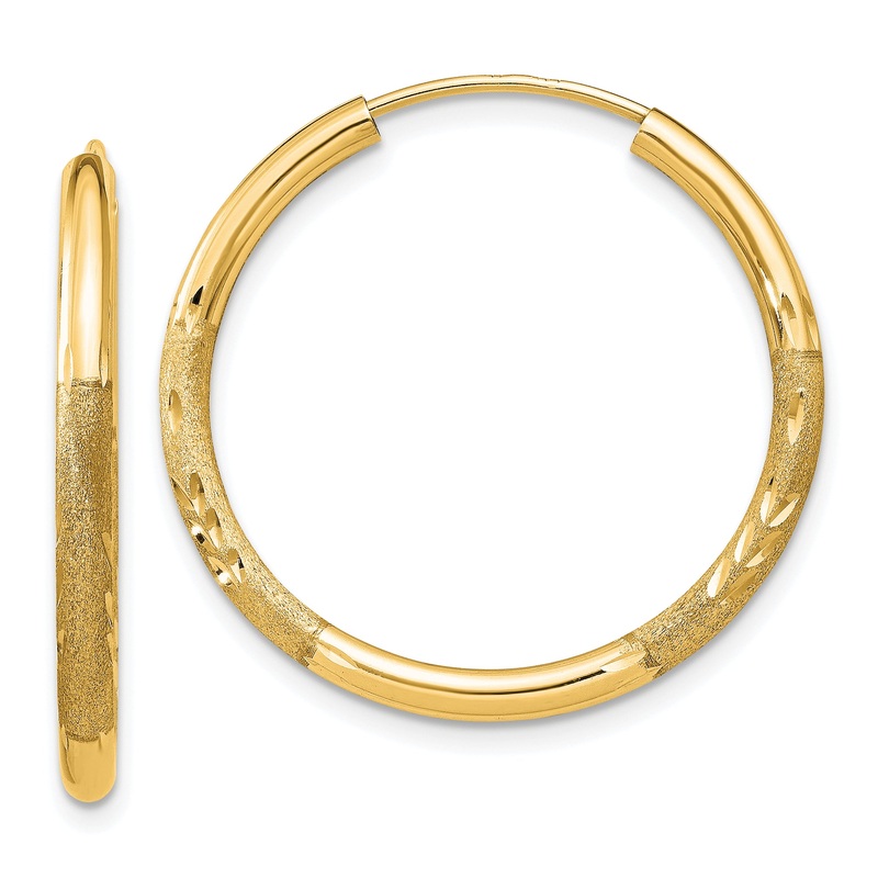 10K Yellow Gold 2mm Satin Diamond-Cut Endless Hoop Earrings