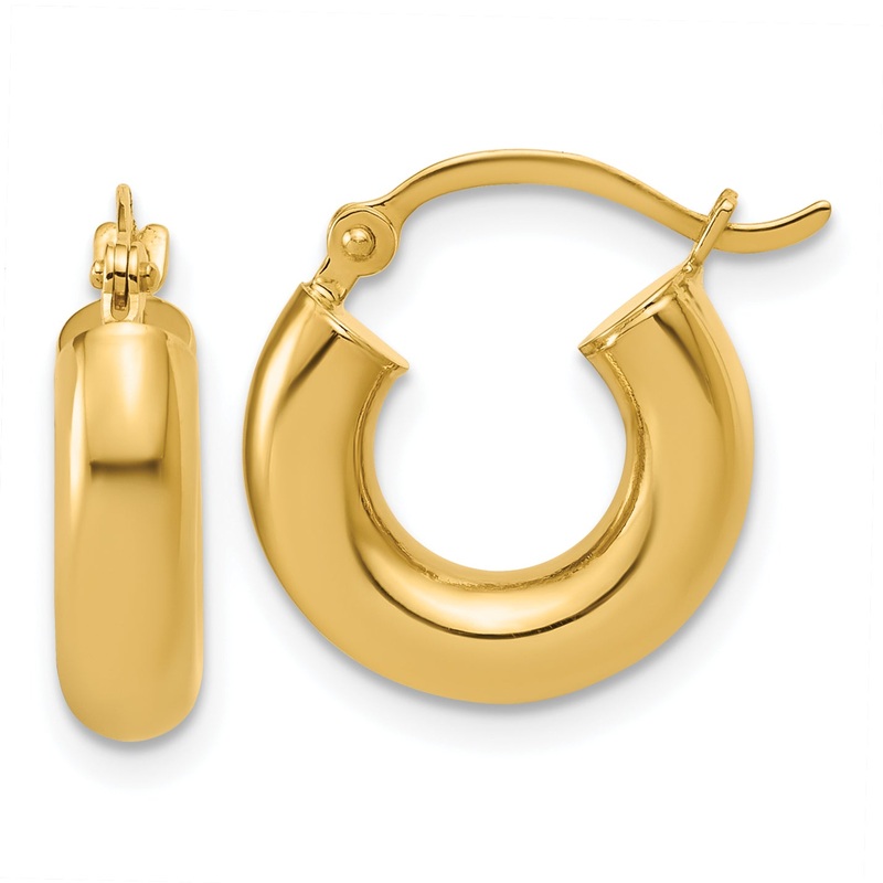 10K Yellow Gold 4mm X 15mm Polished Hoop Earrings