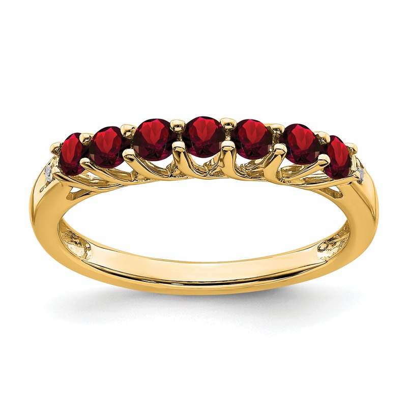 10K Yellow Gold Garnet And Diamond 7-Stone Ring