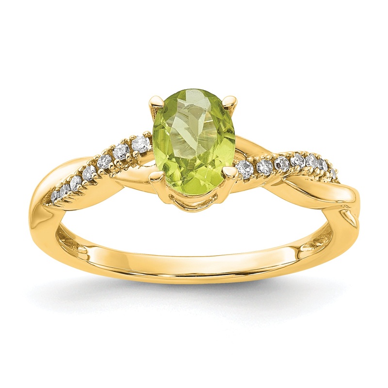 10K Yellow Gold Oval Peridot And Diamond Ring