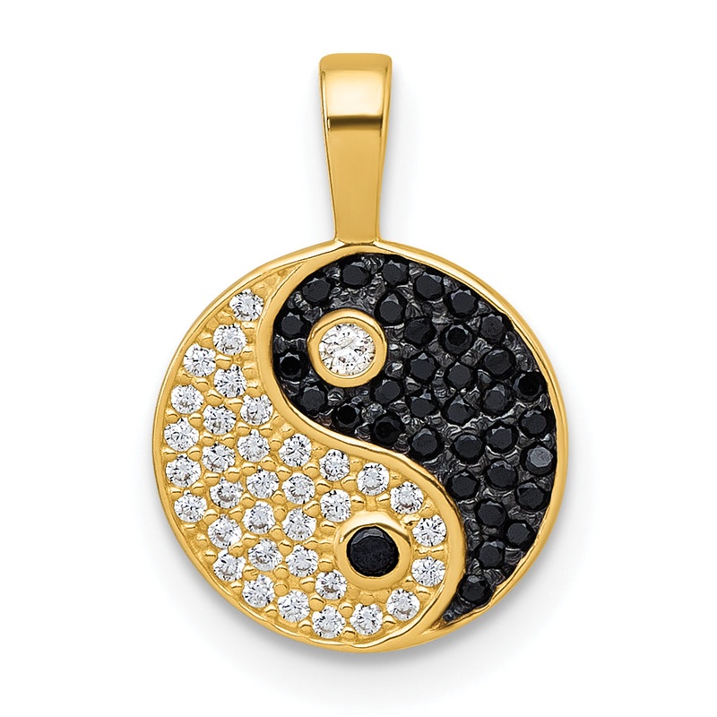 10K Yellow Gold Polished Black And White Cz Yin Yang Pendant