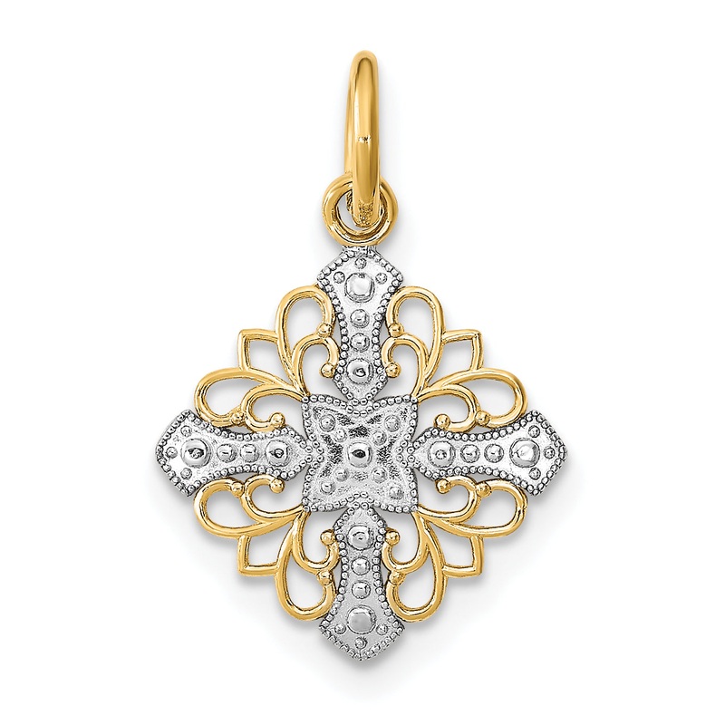 10K Yellow W/Rhodium 10K And D/C Filigree Medallion Charm