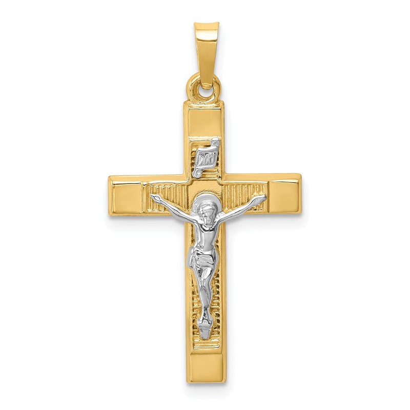 14k Two-tone 14k Two-tone Hollow Polished Textured Latin Crucifix