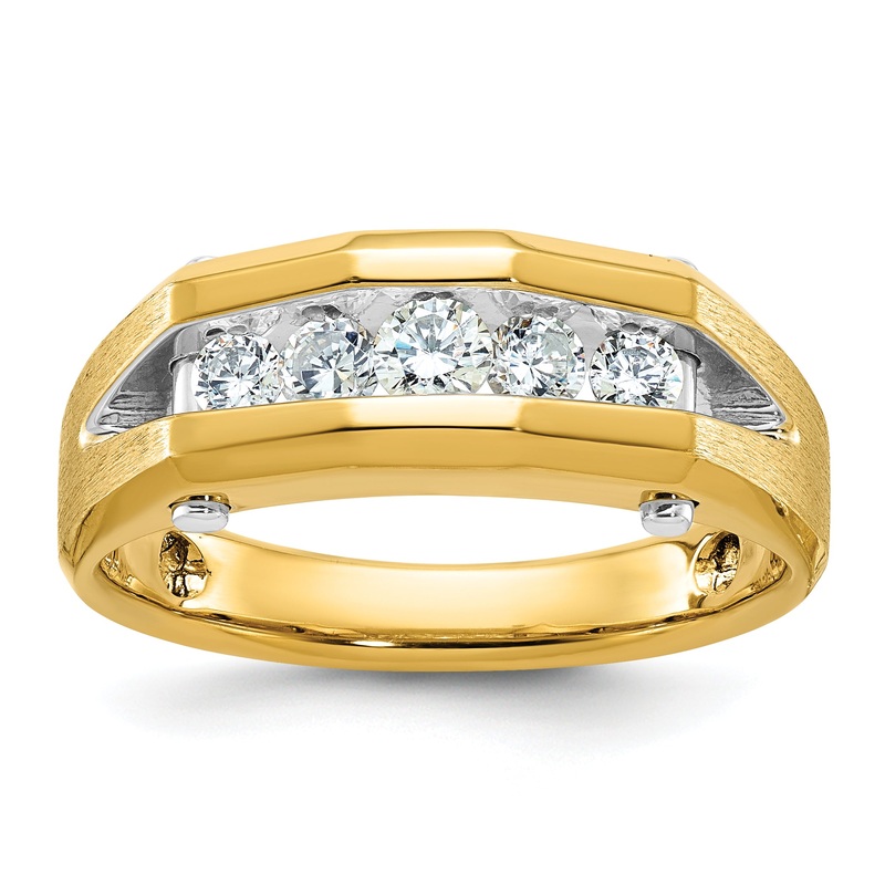 14k Two-tone Two Tone 1/2 Ct. Lab Grown Diamond VS/SI+ G+ Five Stone Polished and Satin Men’s Ring