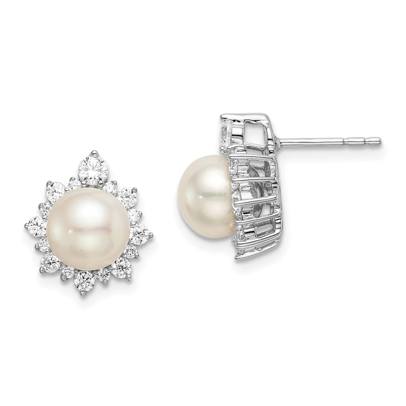 14k White Gold 5/8 Ct. Lab Grown Diamond VS/SI+ G+ and 7.00 mm Round Freshwater Cultured Pearl Fashion Post Earrings