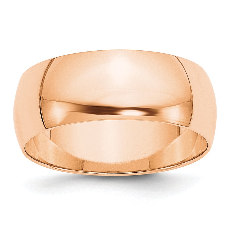 10K Rose Gold 8mm Lightweight Half Round Wedding Band Size 11