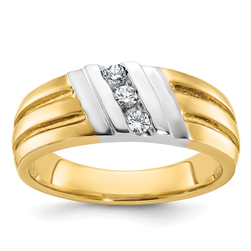 10K Two-Tone Ibgoodman Men’S Polished And Grooved 3-Stone Ring Mounting
