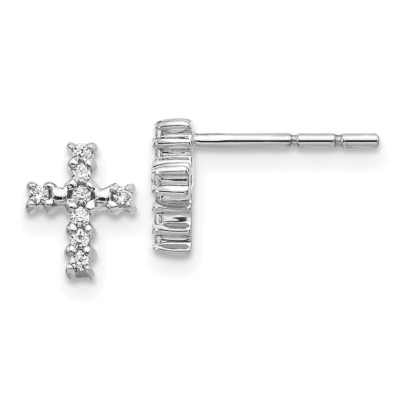 10K White Gold Polished Diamond Cross Post Earrings