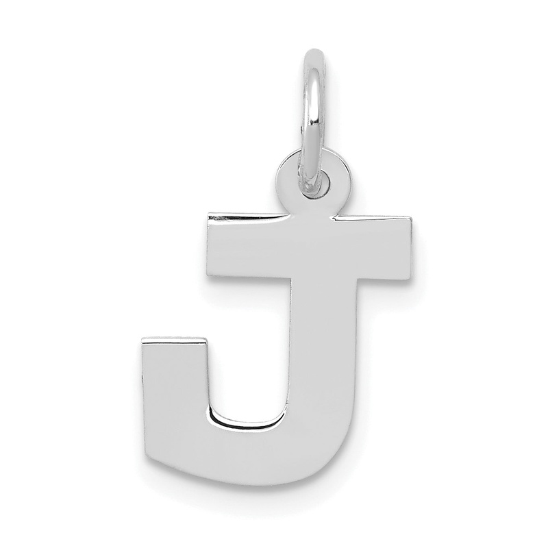10K White Gold Small Block Initial J Charm
