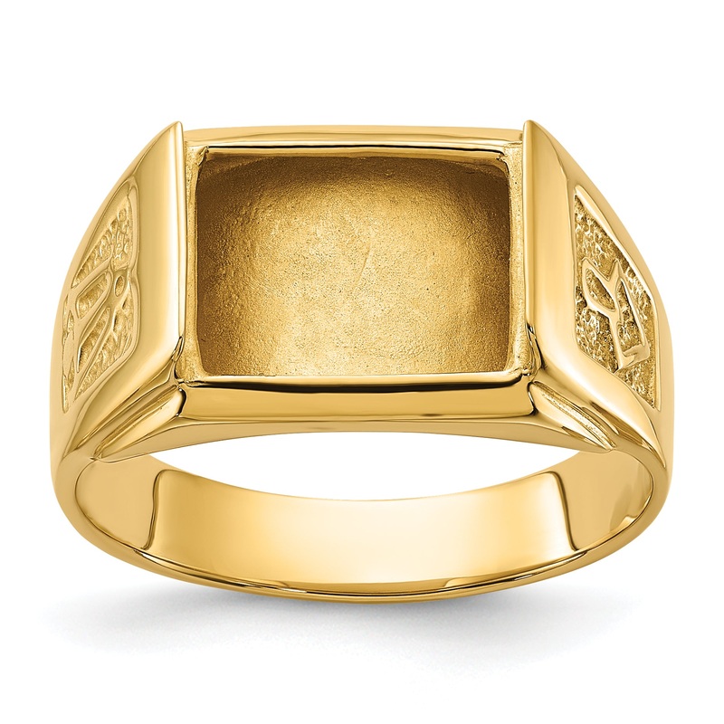 10K Yellow Gold Men’S Polished And Textured Masonic Ring Mounting