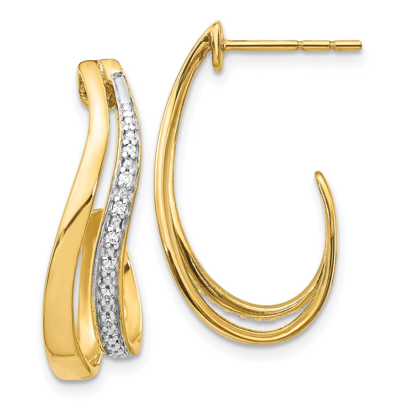 10K Yellow W/Rhodium Diamond J-Hoop Post Earrings