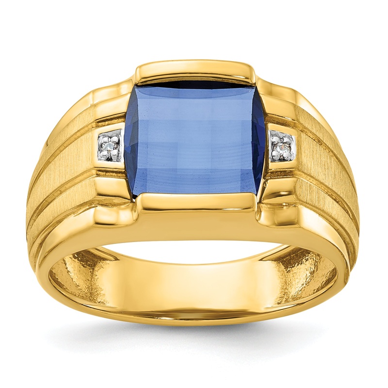 10K Yellow W/Rhodium Ibgoodman Men’S Cr. Sapphire And Diamond Complete Ring