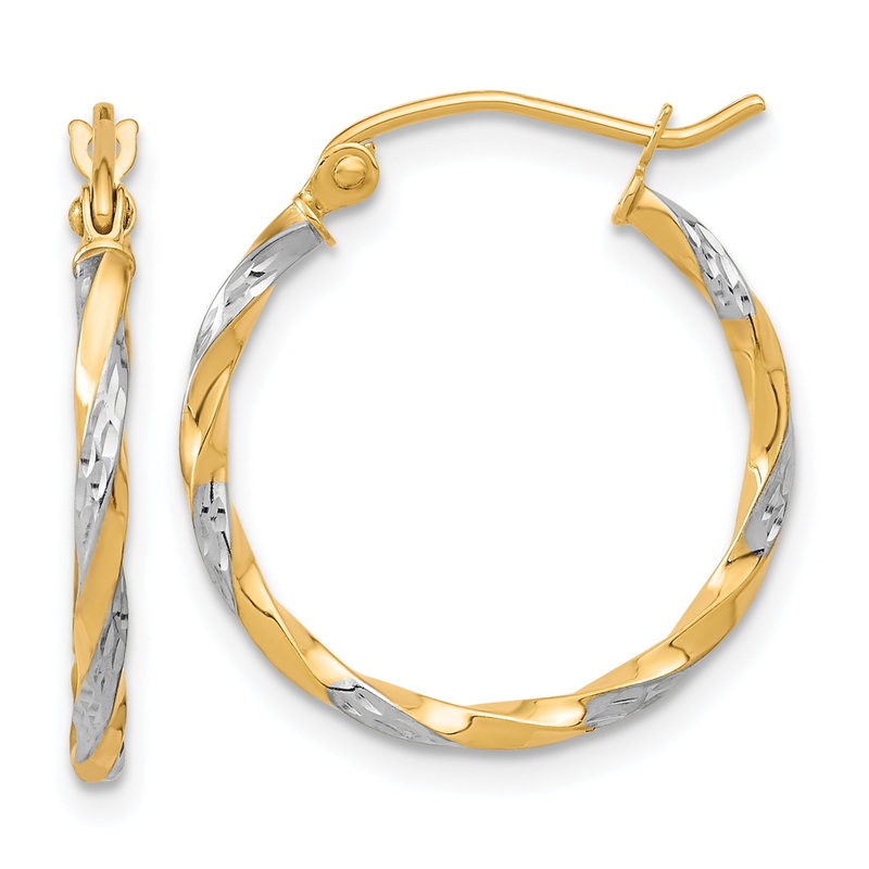 10K Yellow W/Rhodium & Rhodium Hollow Twisted Hoop Earrings