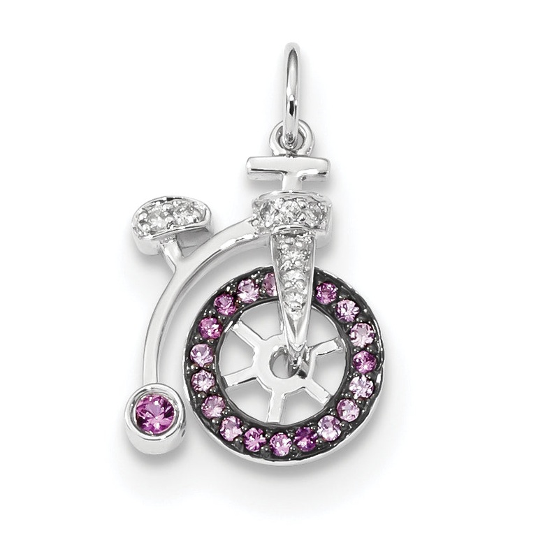 14k White Gold 14k White Gold Diamond and Pink Sapphire Bicycle Pendant