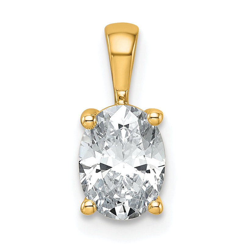 14k Yellow Gold 14k 1 carat Lab Grown Diamond VS+ F+ Oval Complete Four Prong Pendant