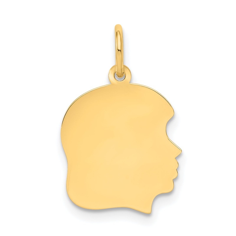 14k Yellow Gold 14k Plain Medium .009 Gauge Facing Right Engravable Girl Head Charm