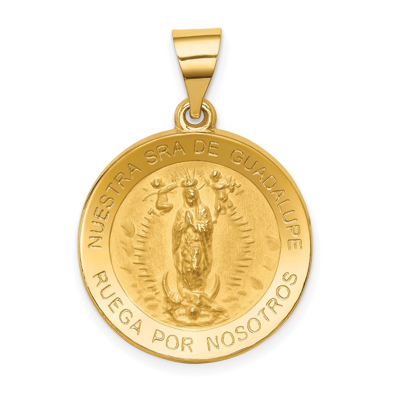 14k Yellow Gold 14K Polished/Satin Spanish Our Lady Guadalupe Hollow Medal