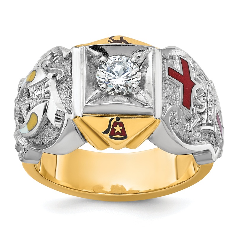 10K Two-Tone Ibgoodman Men’S Polished And Textured With Multi-Color Enamel Diamond Knights Templar Masonic Shriner’S Ring
