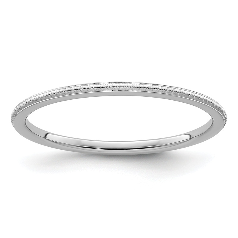 10K White Gold 10K 1.2mm Beaded Stackable Band Size 9.5