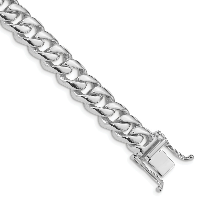 10K White Gold 9.6mm Hand-Polished Rounded Curb Link Bracelet