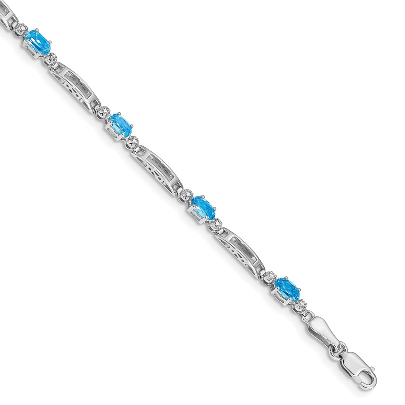 10K White Gold Diamond And Blue Topaz Bracelet