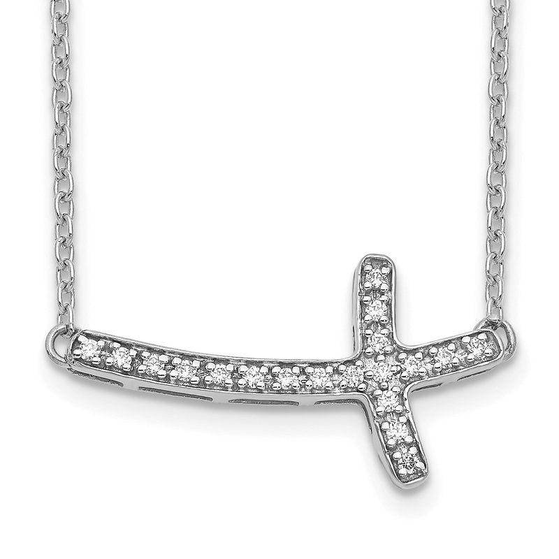 10K White Gold Diamond Sideways Cross 18In Necklace