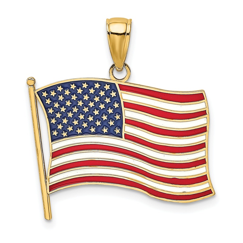 10K Yellow Gold 10K W/ Enamel American Flag Charm