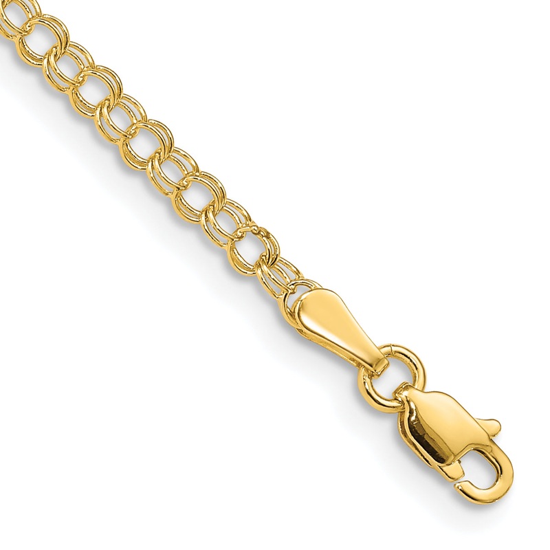 10K Yellow Gold 3mm Solid Double Link Charm Bracelet