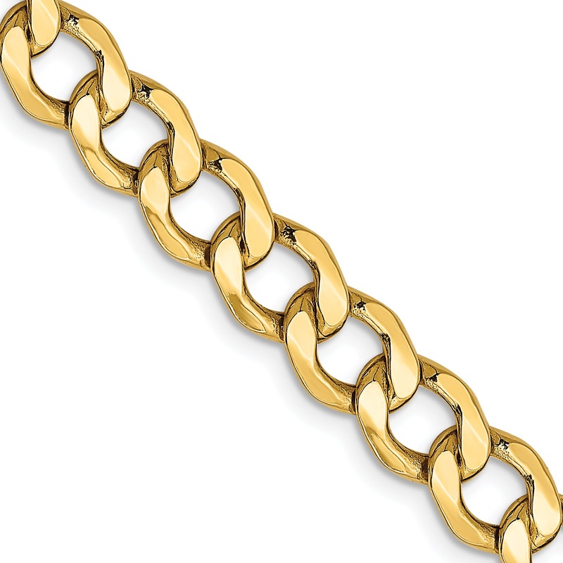 10K Yellow Gold 7mm Semi-Solid Curb Link Chain