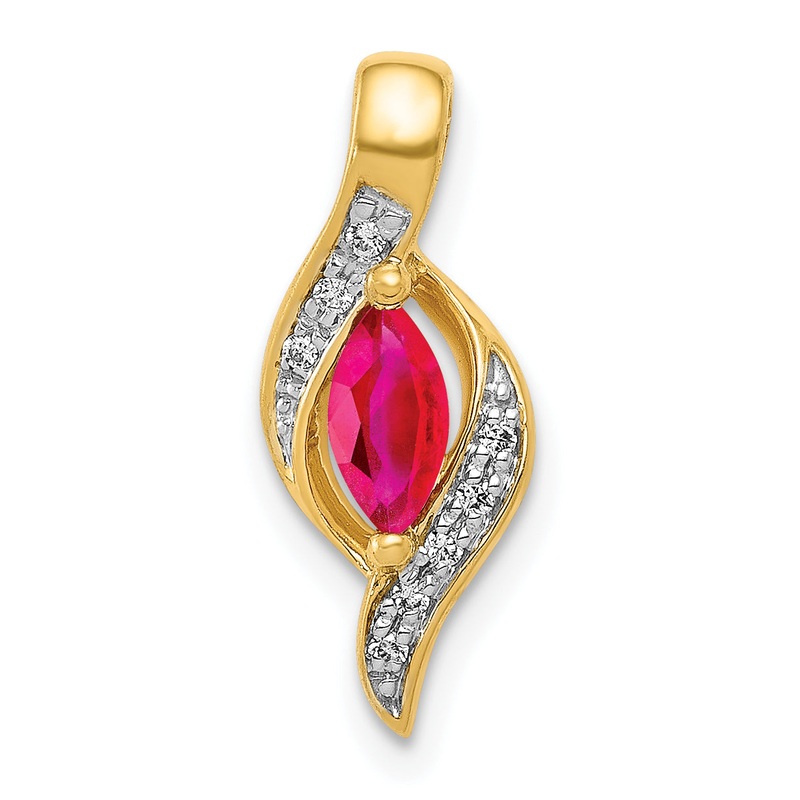 10K Yellow Gold Diamond And Marquise .25 Ruby Pendant