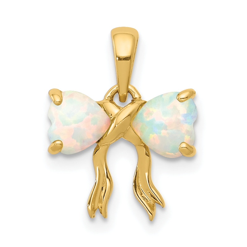 14k Yellow Gold 14k Gold Polished Created Opal Bow Pendant