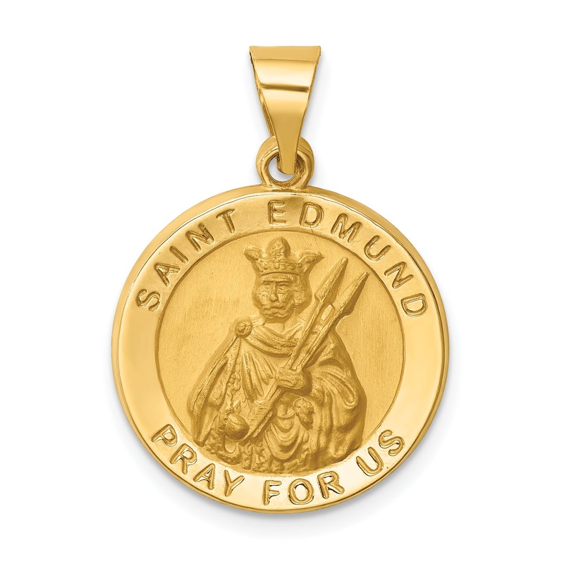 14k Yellow Gold 14k Hollow Polished/Satin Round St. Edmund Medal