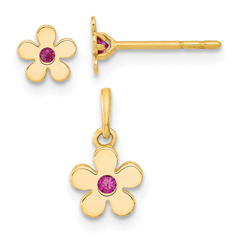 14k Yellow Gold 14K Madi K Polished CZ Flower Post Earrings and Flower Pendant Set