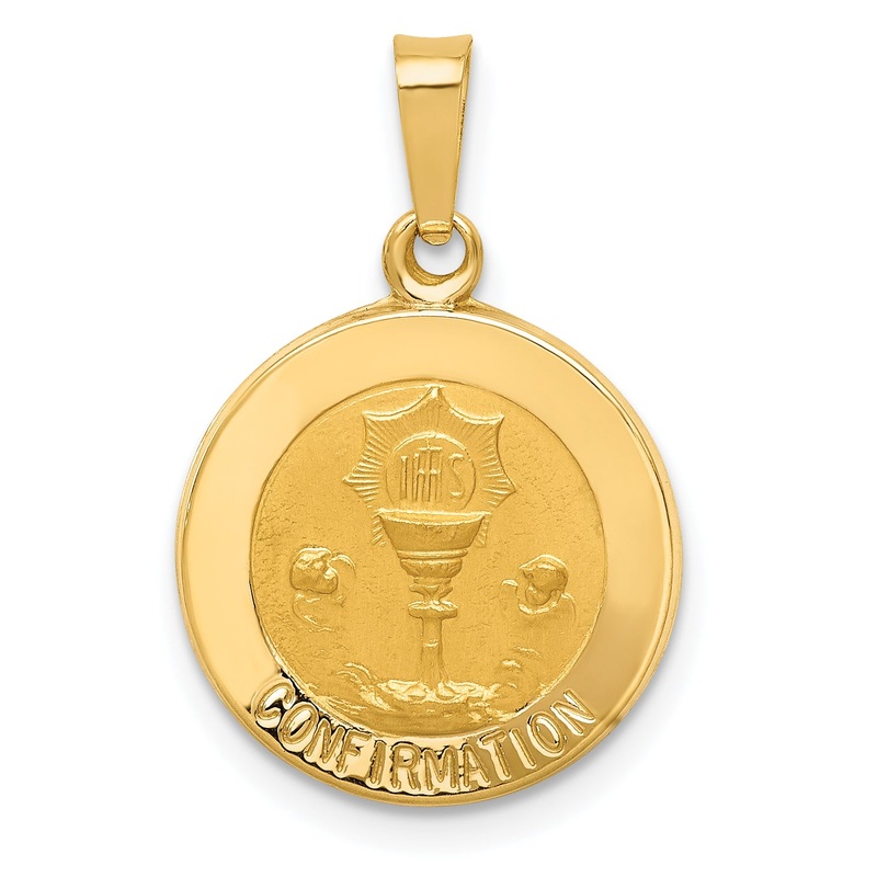14k Yellow Gold 14k Polished and Satin Confirmation Medal Hollow Pendant
