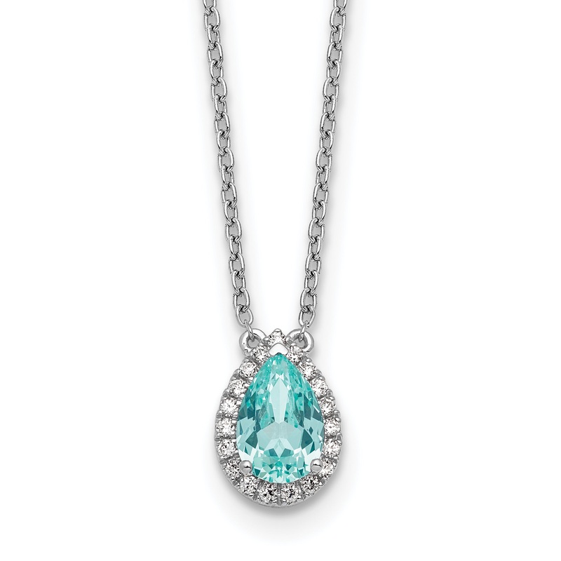 Pure Serenity 14k White Gold 1/6 Ct. Lab Grown Diamond VS/SI+ G+ and Lab Created Paraiba 18 inch Oval Halo Pendant Necklace