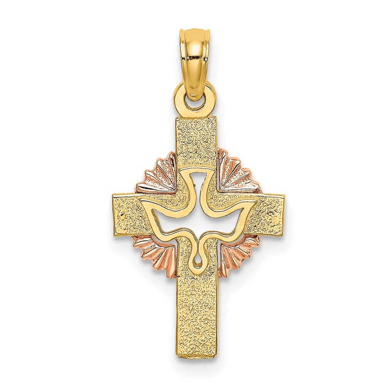 10K Two-Tone 10K Two-Tone Cut-Out Dove On Cross Charm