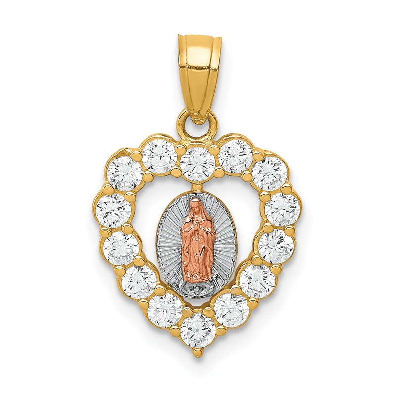10k Two-tone 10K Two-Tone W/White Rhodium CZ Guadalupe Heart Pendant