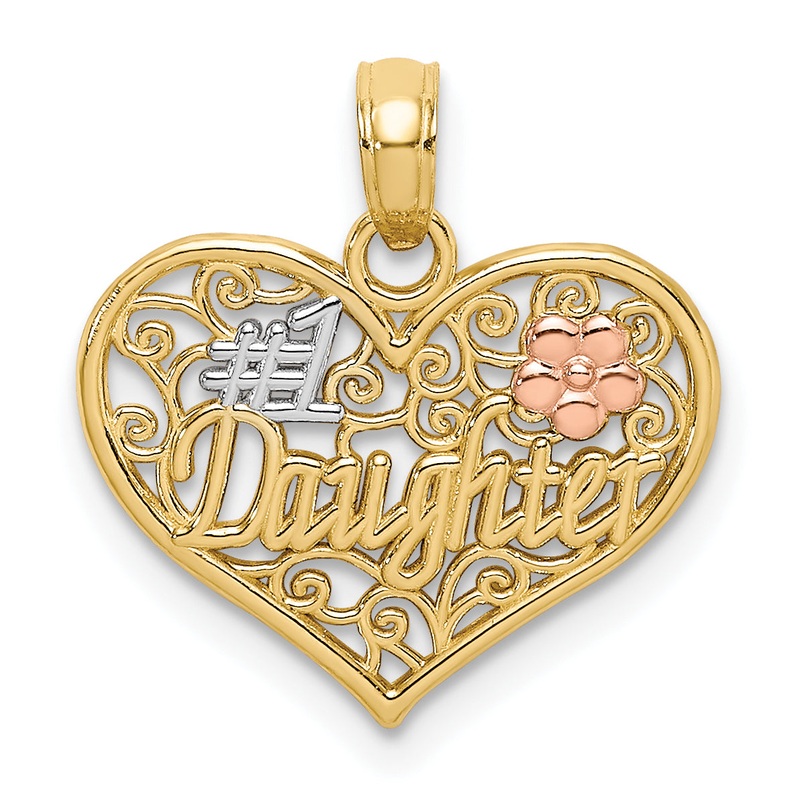 10K Two-Tone 10K W/White Rhodium #1 Daughter In Heart Charm