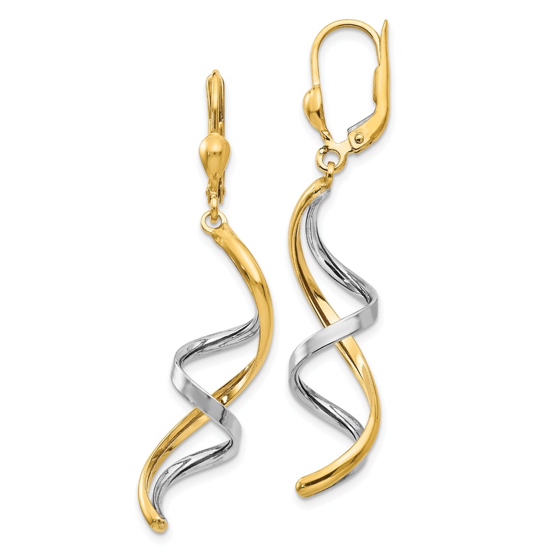 10K Two-Tone Spiral Leverback Earrings