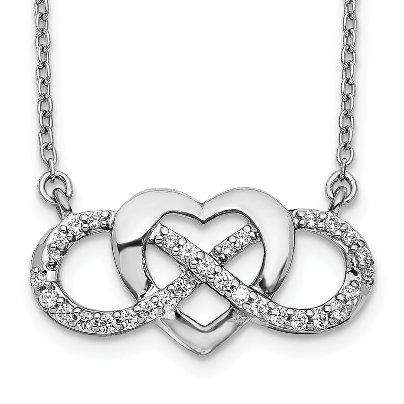 10K White Gold Diamond Infinity Heart 18 Inch Necklace