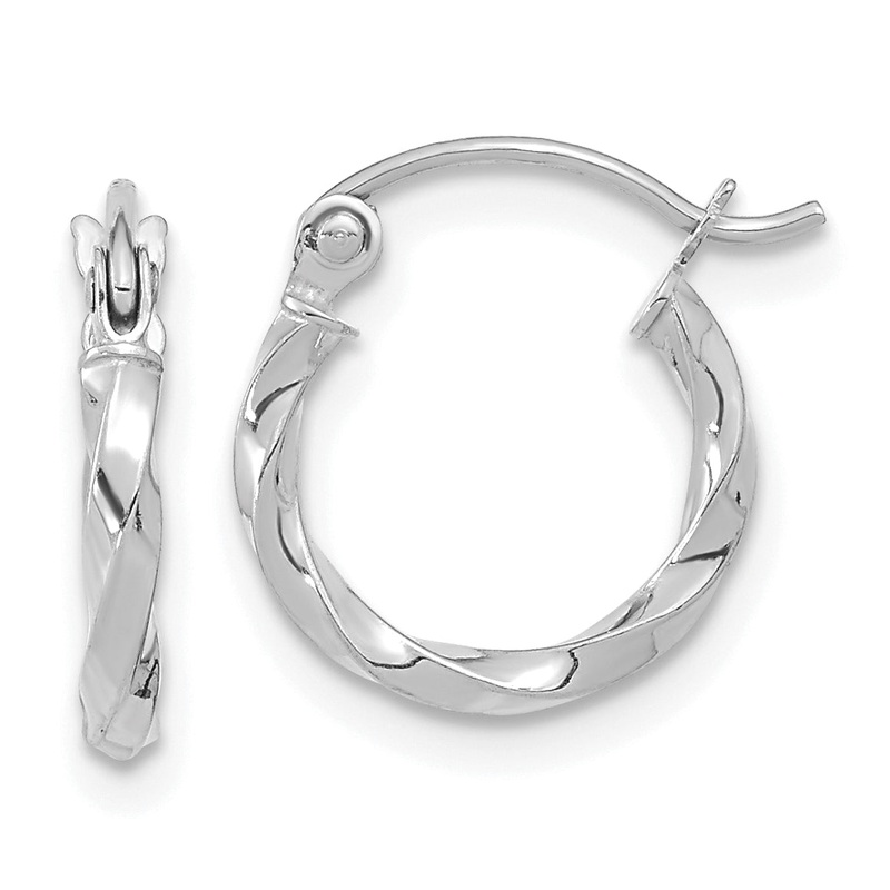 10K White Gold Twist Polished Hoop Earring