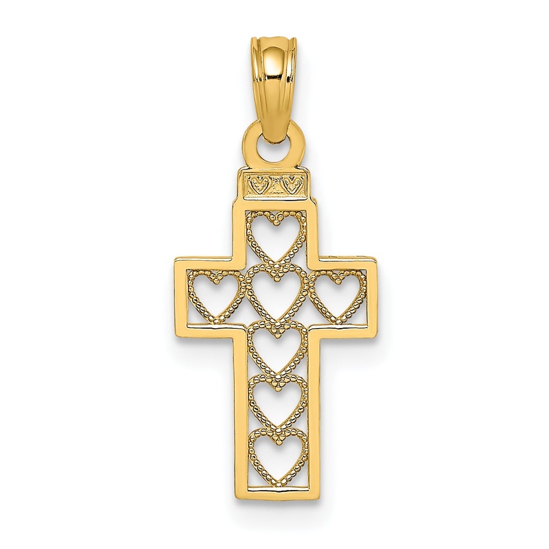10K Yellow Gold 10K Cut-Out Heart Design Cross Charm