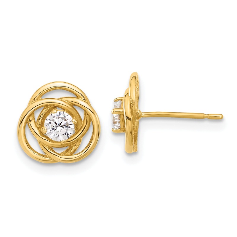 10K Yellow Gold 10K Polished Love Knot Cz Post Earrings