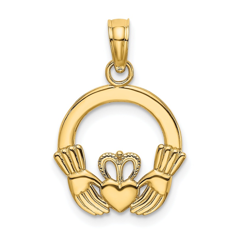10K Yellow Gold 10K Polished Textured Round Claddagh Charm