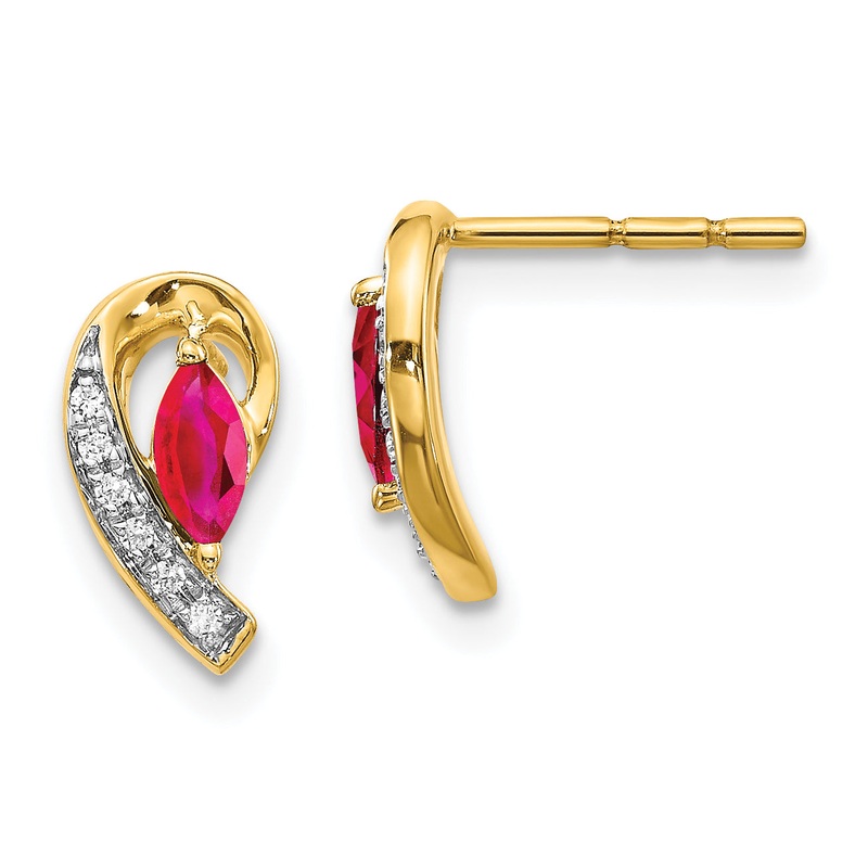10K Yellow Gold Diamond And Ruby Earrings