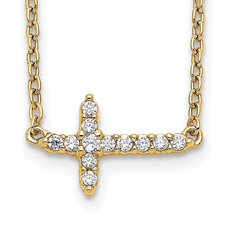 10K Yellow Gold Diamond Sideways Cross 18In Necklace
